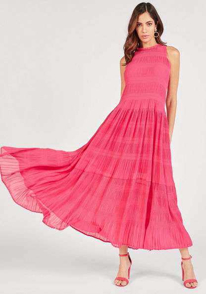 Textured Maxi Sleeveless Tiered Dress with Ruffle Detail-Dresses-image-3