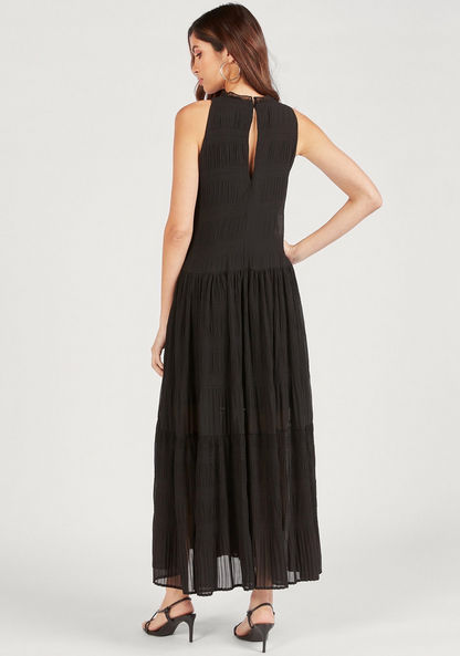 Textured Maxi Sleeveless Tiered Dress with Ruffle Detail-Dresses-image-3