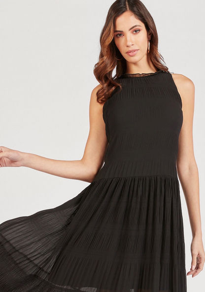 Textured Maxi Sleeveless Tiered Dress with Ruffle Detail-Dresses-image-5