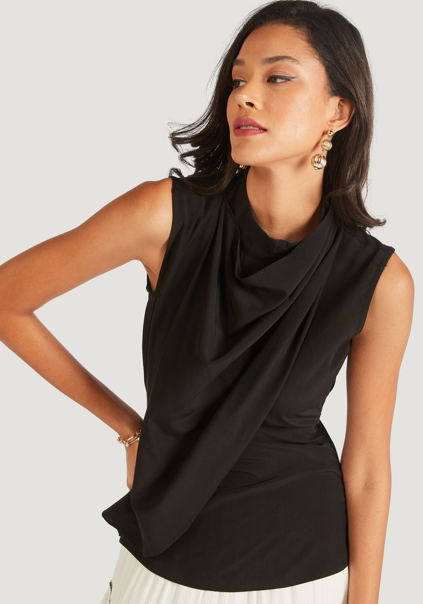 Solid Sleeveless Top with Cowl Neck-Shirts & Blouses-image-0