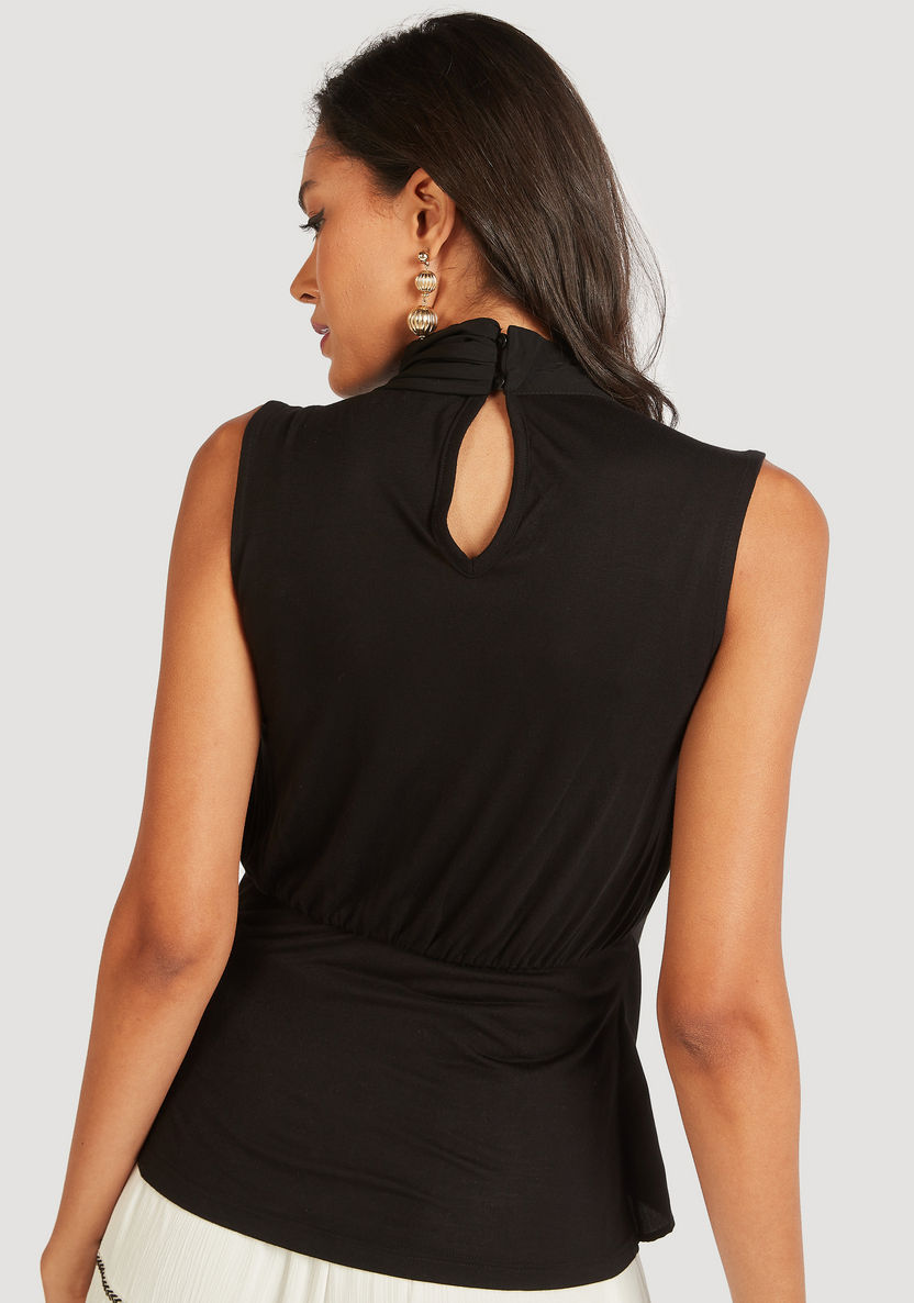 Solid Sleeveless Top with Cowl Neck-Shirts & Blouses-image-3