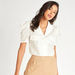Textured Top with Camp Collar and Short Sleeves-Shirts & Blouses-thumbnailMobile-0