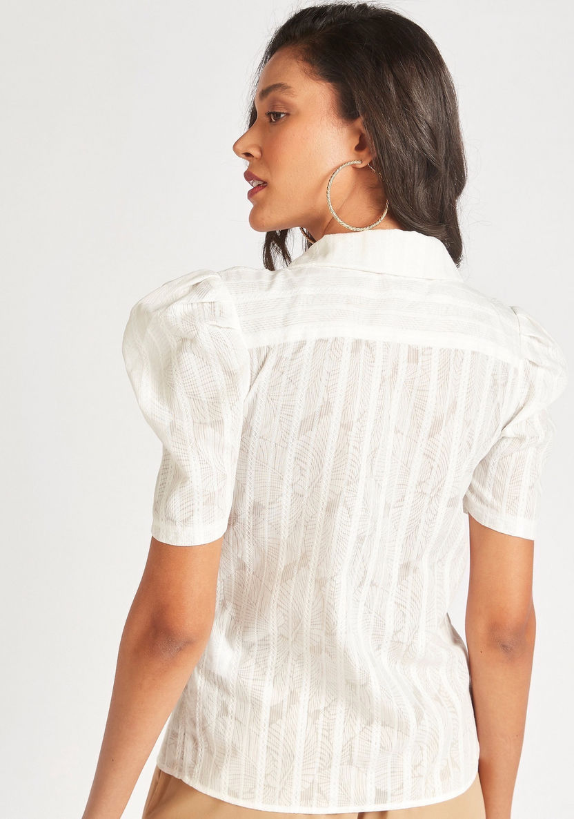 Textured Top with Camp Collar and Short Sleeves-Shirts & Blouses-image-3