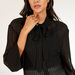 Textured Top with Neck Tie-Up and Long Sleeves-Shirts & Blouses-thumbnailMobile-2