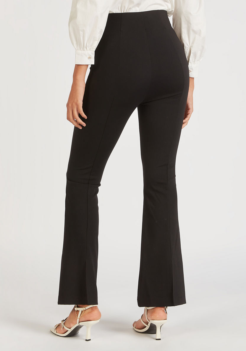 Solid Mid-Rise Flared Leg Pants with Slits and Elasticised Waist-Pants-image-3