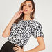 Animal Print Crew Neck T-shirt with Puff Sleeves-T Shirts-thumbnail-0