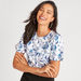 Floral Print Crew Neck T-shirt with Puff Sleeves-T Shirts-thumbnailMobile-0
