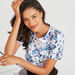 Floral Print Crew Neck T-shirt with Puff Sleeves-T Shirts-thumbnailMobile-2