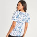 Floral Print Crew Neck T-shirt with Puff Sleeves-T Shirts-thumbnail-3