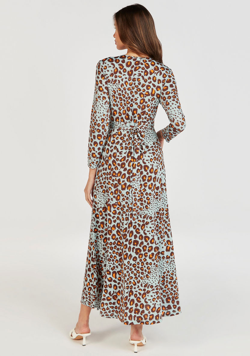 Animal Print Maxi Wrap Dress with Long Sleeves and Tie-Up Belt-Dresses-image-2