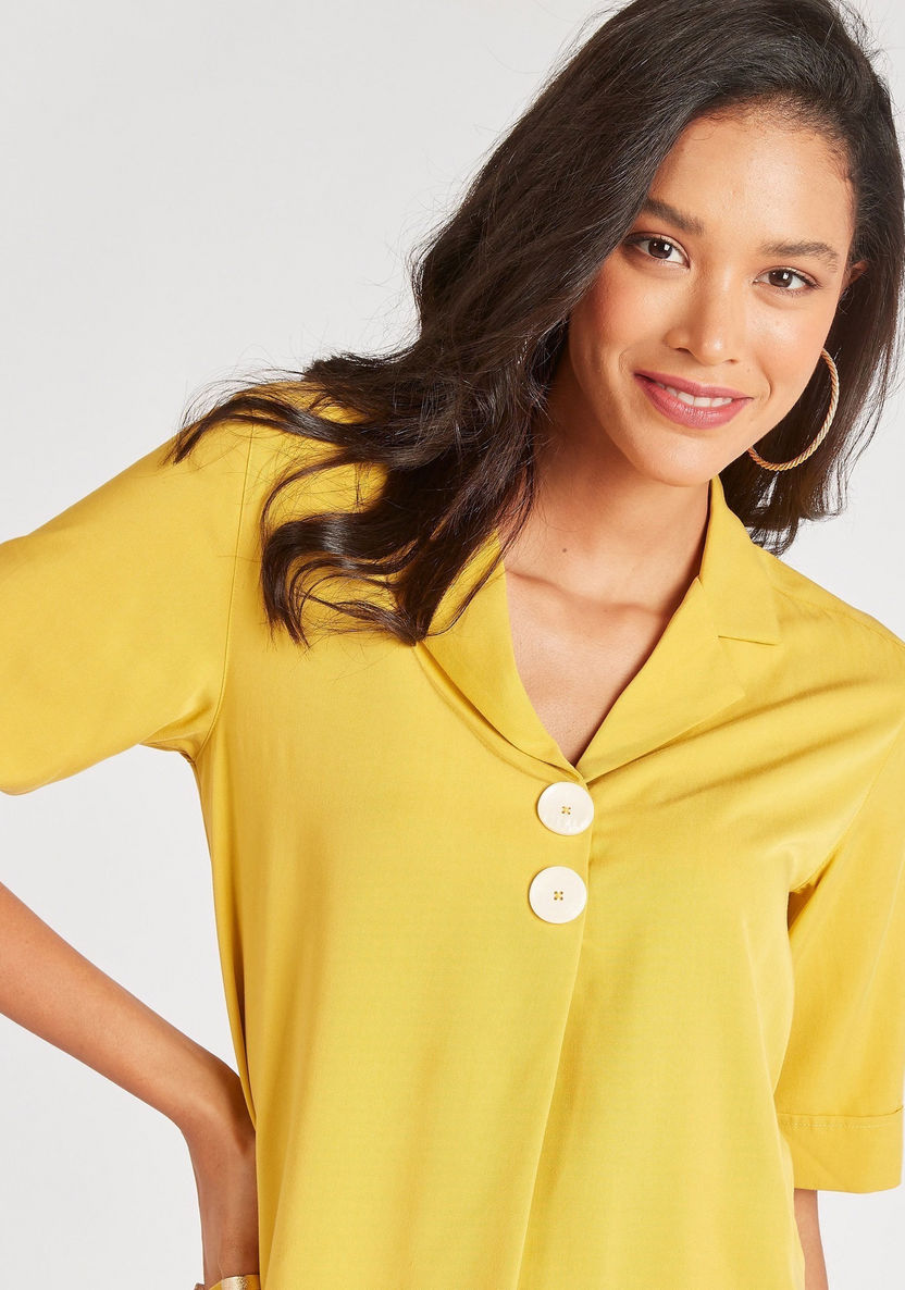 Solid Top with Camp Collar and Short Sleeves-Shirts & Blouses-image-2