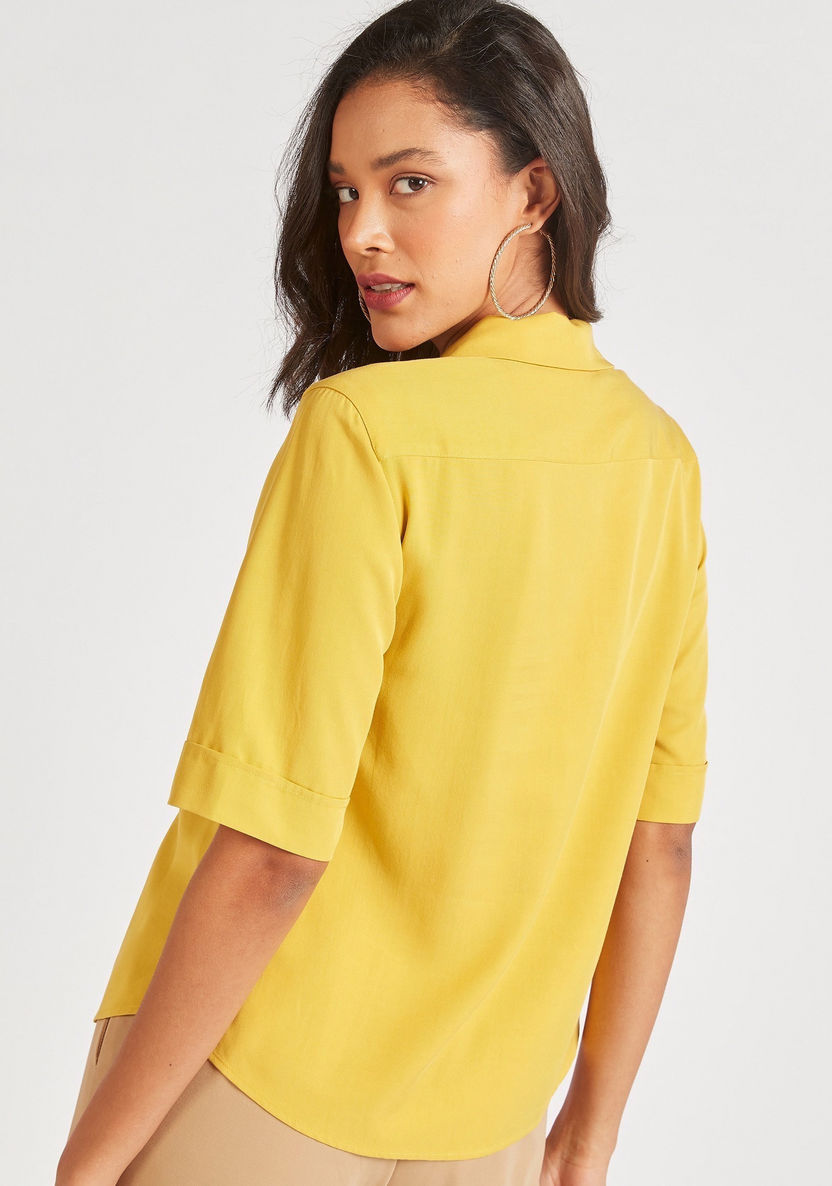 Solid Top with Camp Collar and Short Sleeves-Shirts & Blouses-image-3