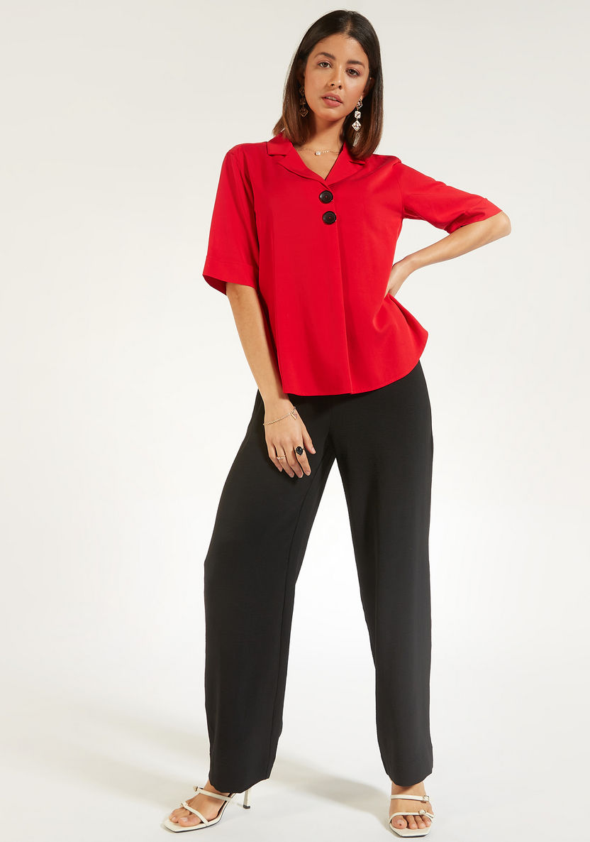 Solid Top with Camp Collar and Short Sleeves-Shirts & Blouses-image-1