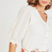 Textured V-neck Top with Button Closure and Puff Sleeves-Tops-thumbnailMobile-4