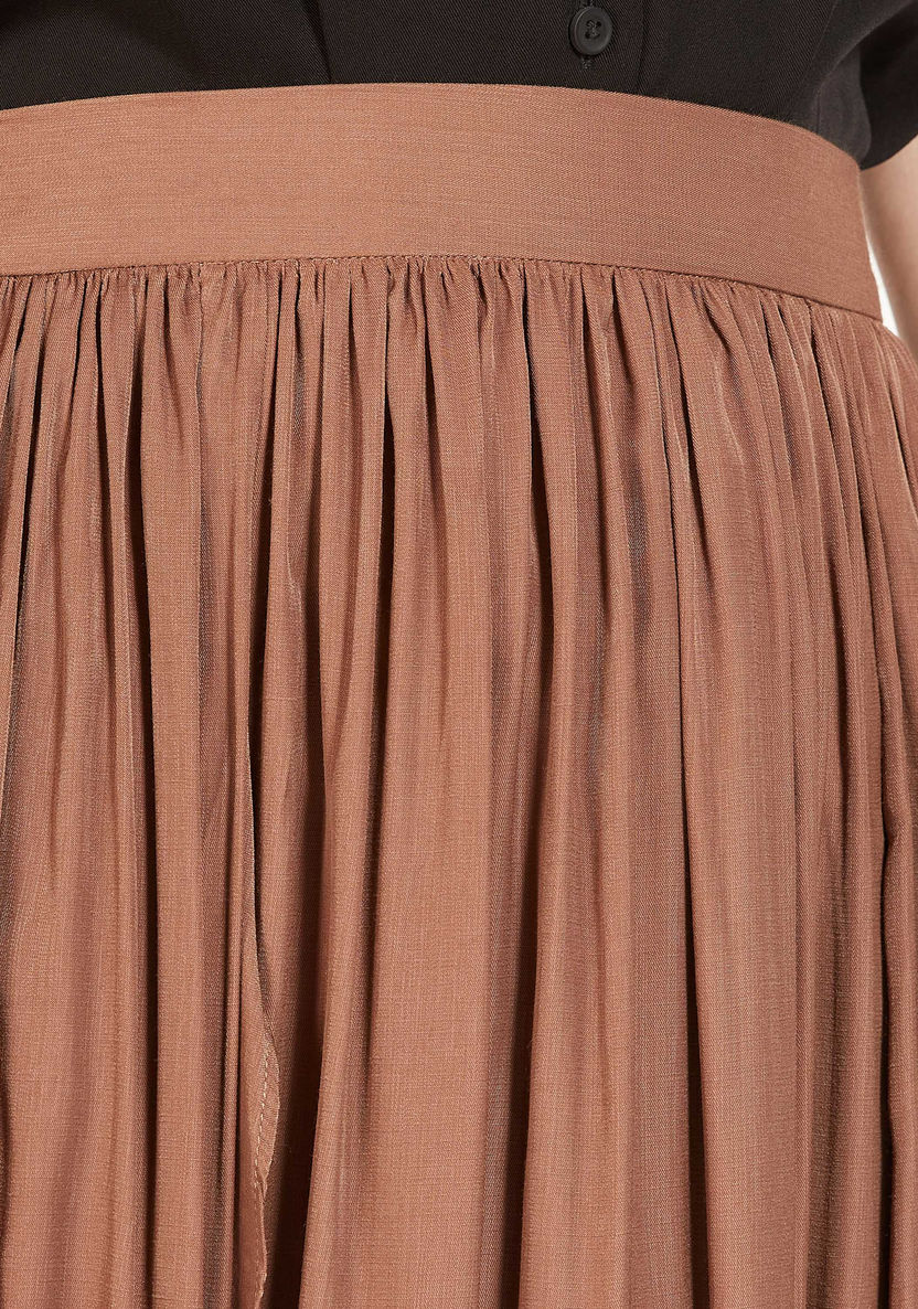 Pleated Maxi A-line Skirt with Elasticised Waist and Slit-Skirts-image-2