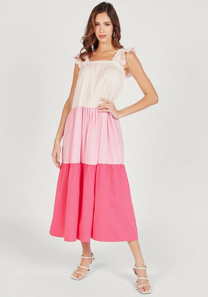 Colourblock Sleeveless Tiered Dress with Scallop Detail-Dresses-image-1