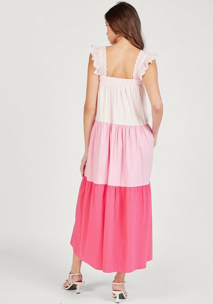 Colourblock Sleeveless Tiered Dress with Scallop Detail-Dresses-image-3