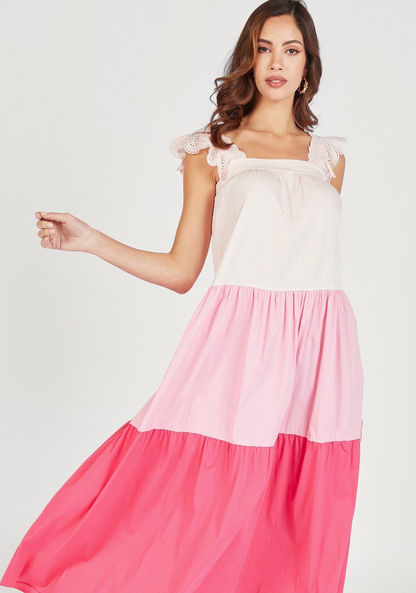 Colourblock Sleeveless Tiered Dress with Scallop Detail-Dresses-image-4