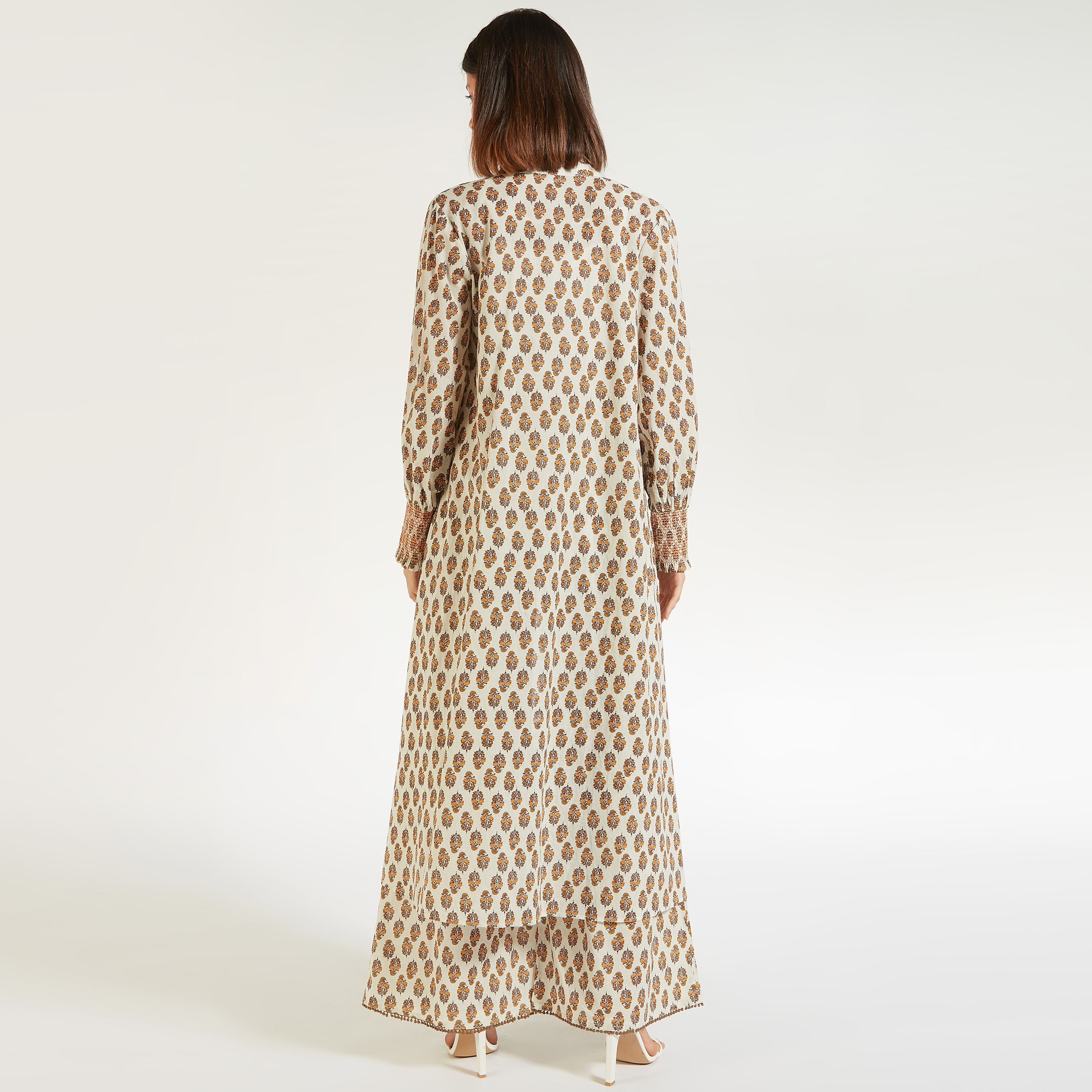 Floral Longline Kimono with Elasticated Sleeve Hems and Pom-Pom Lace-women-clothing-shirtsandblouses-blouses-image-4