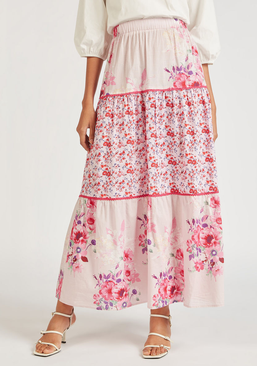 Floral Print Maxi Skirt with Elasticated Waistband-Skirts-image-0