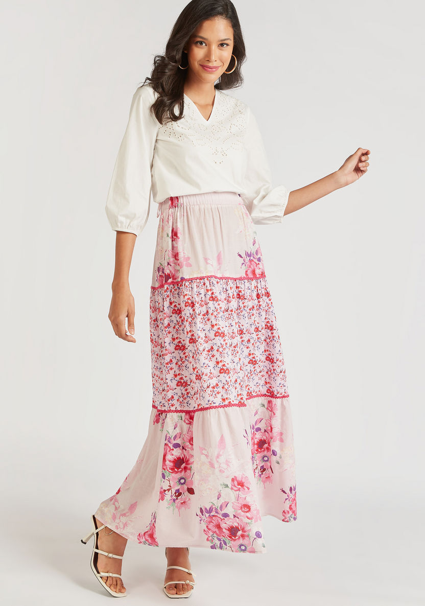 Floral Print Maxi Skirt with Elasticated Waistband-Skirts-image-1
