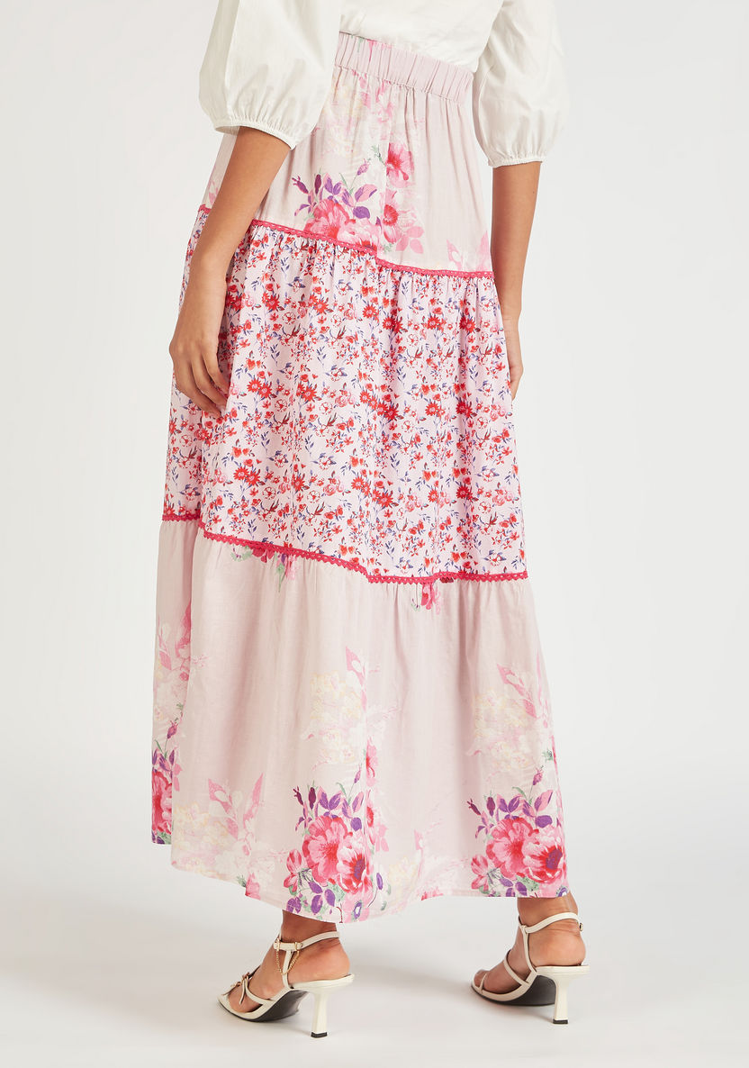 Floral Print Maxi Skirt with Elasticated Waistband-Skirts-image-3