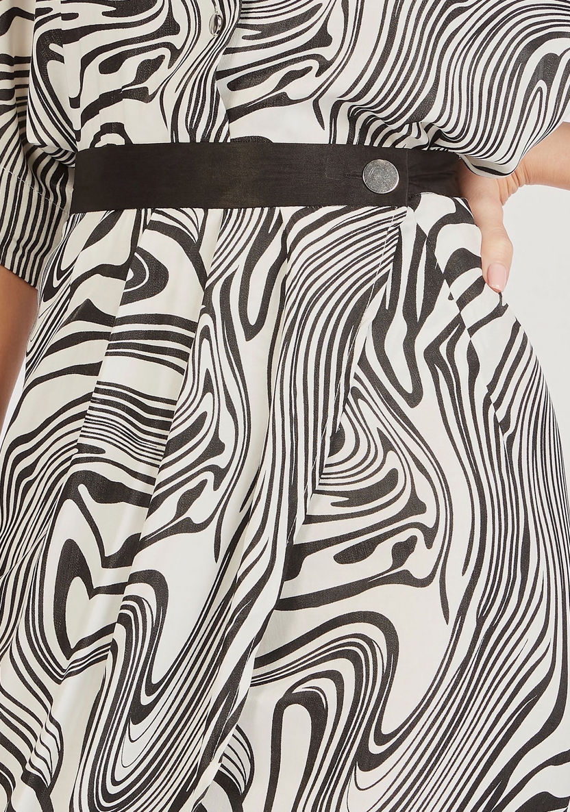 Zebra Print Midi Wrap Skirt with Button Closure-Skirts-image-2
