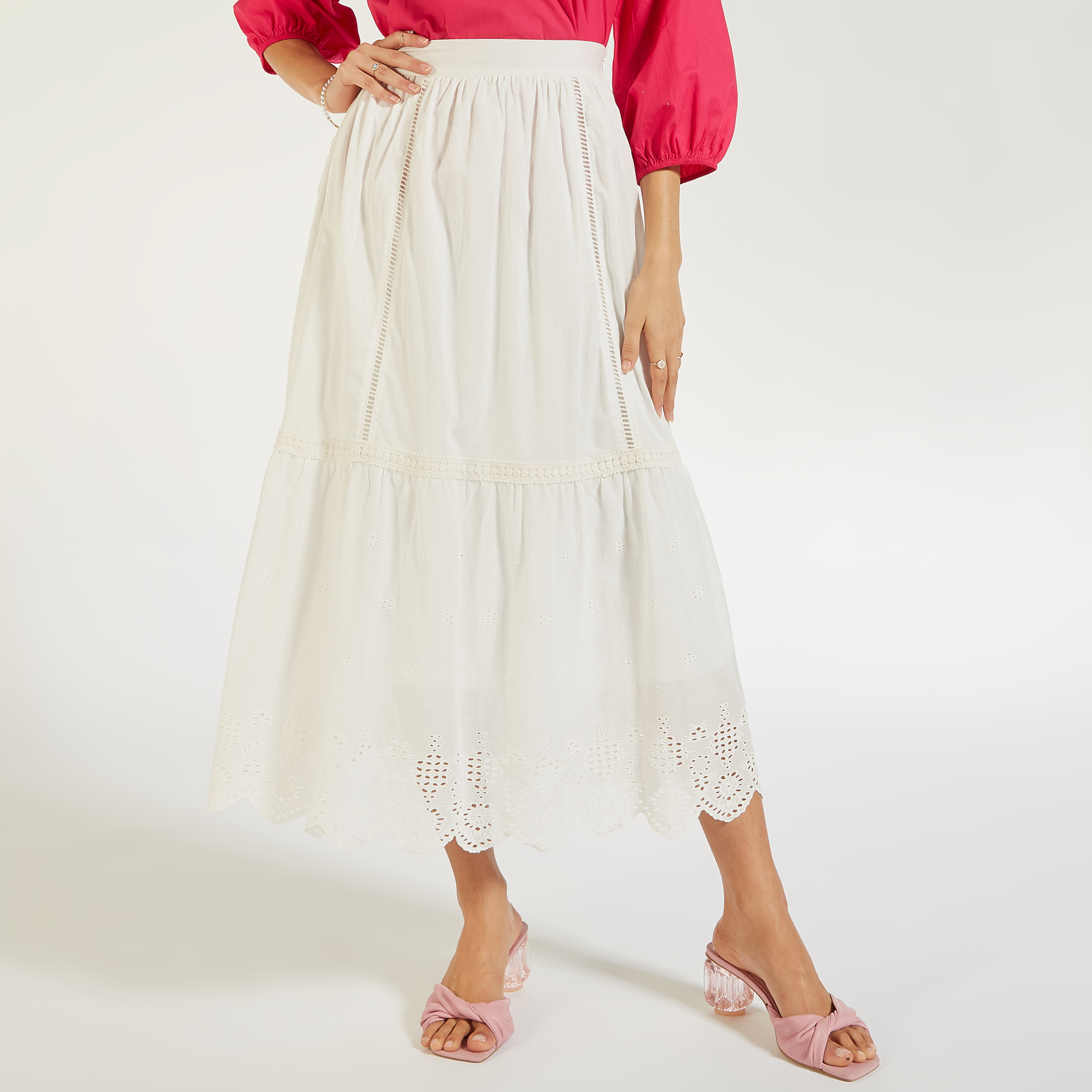 تنورة مطرزة إيه لاين بتفاصيل دانتيل وإغلاق بسحّاب-women-clothing-skirts-image-1