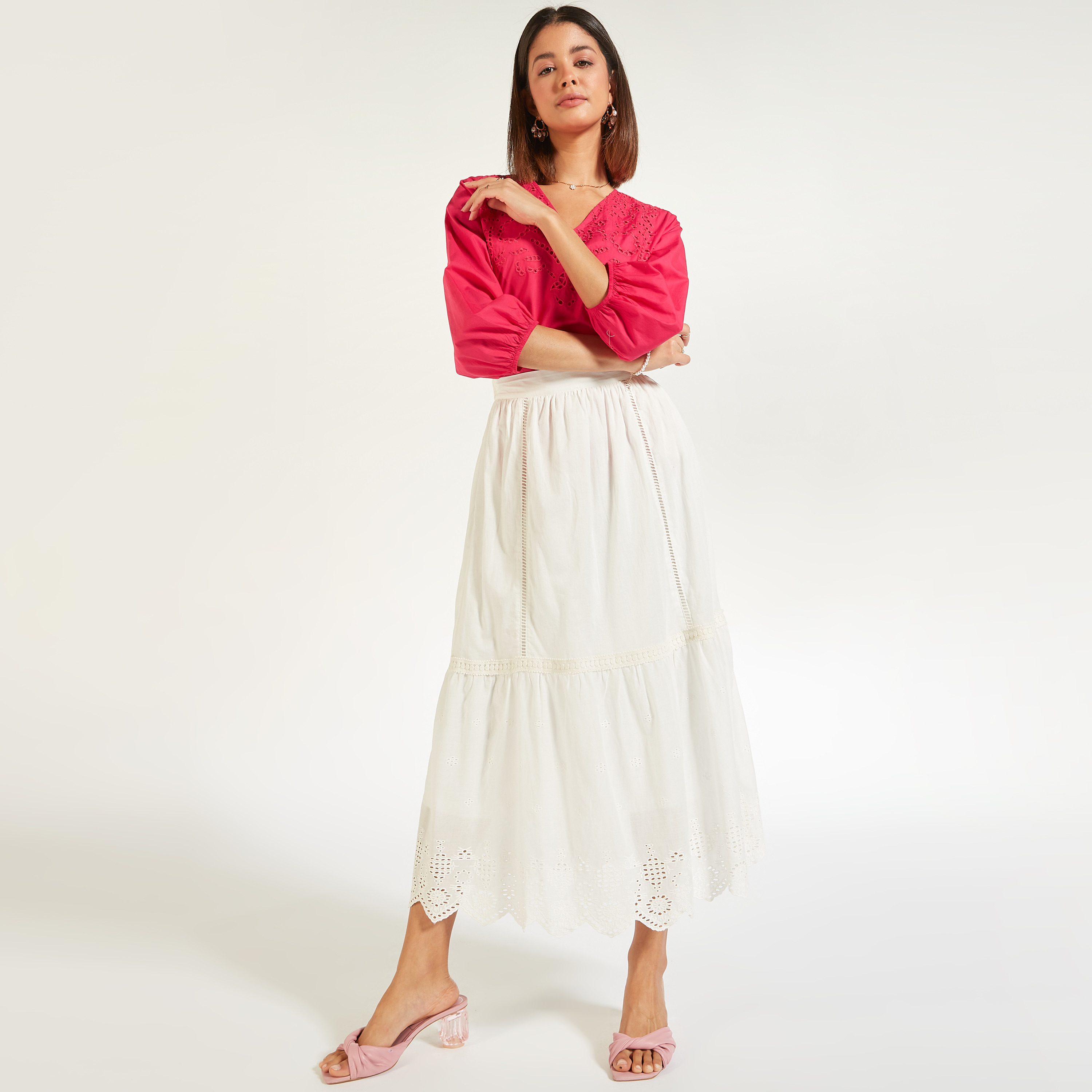 تنورة مطرزة إيه لاين بتفاصيل دانتيل وإغلاق بسحّاب-women-clothing-skirts-image-2