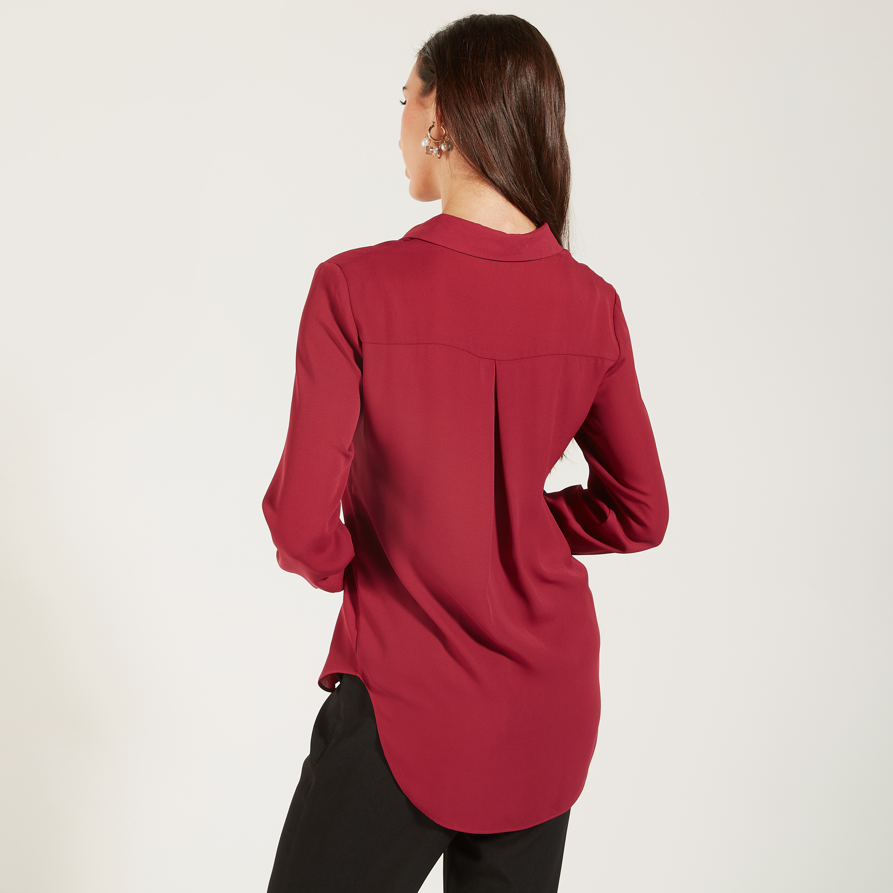 Solid High Low Shirt with Long Sleeves and Button Closure-women-clothing-shirtsandblouses-shirts-image-4