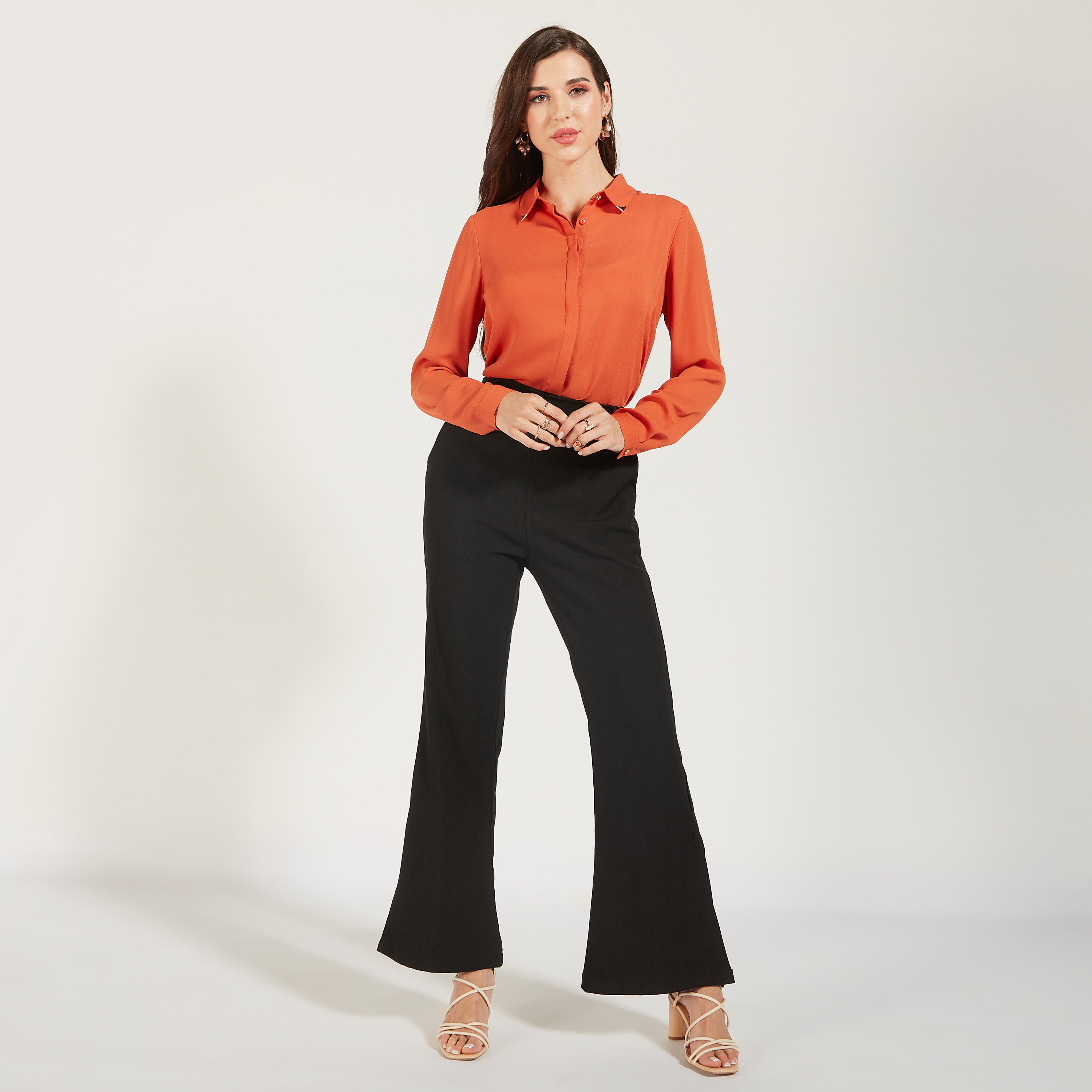 Solid High Low Shirt with Long Sleeves and Button Closure-women-clothing-shirtsandblouses-shirts-image-6