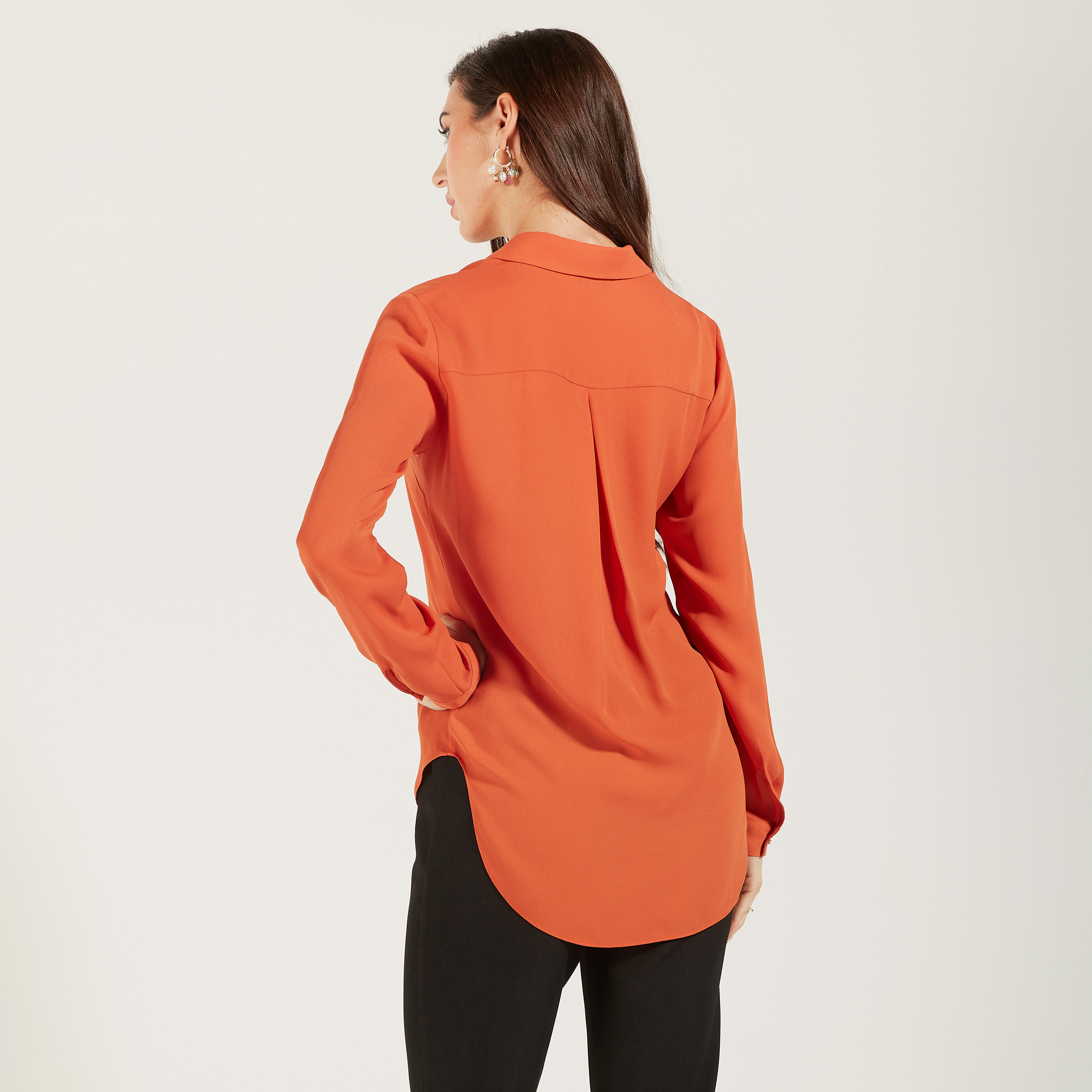 Solid High Low Shirt with Long Sleeves and Button Closure-women-clothing-shirtsandblouses-shirts-image-8