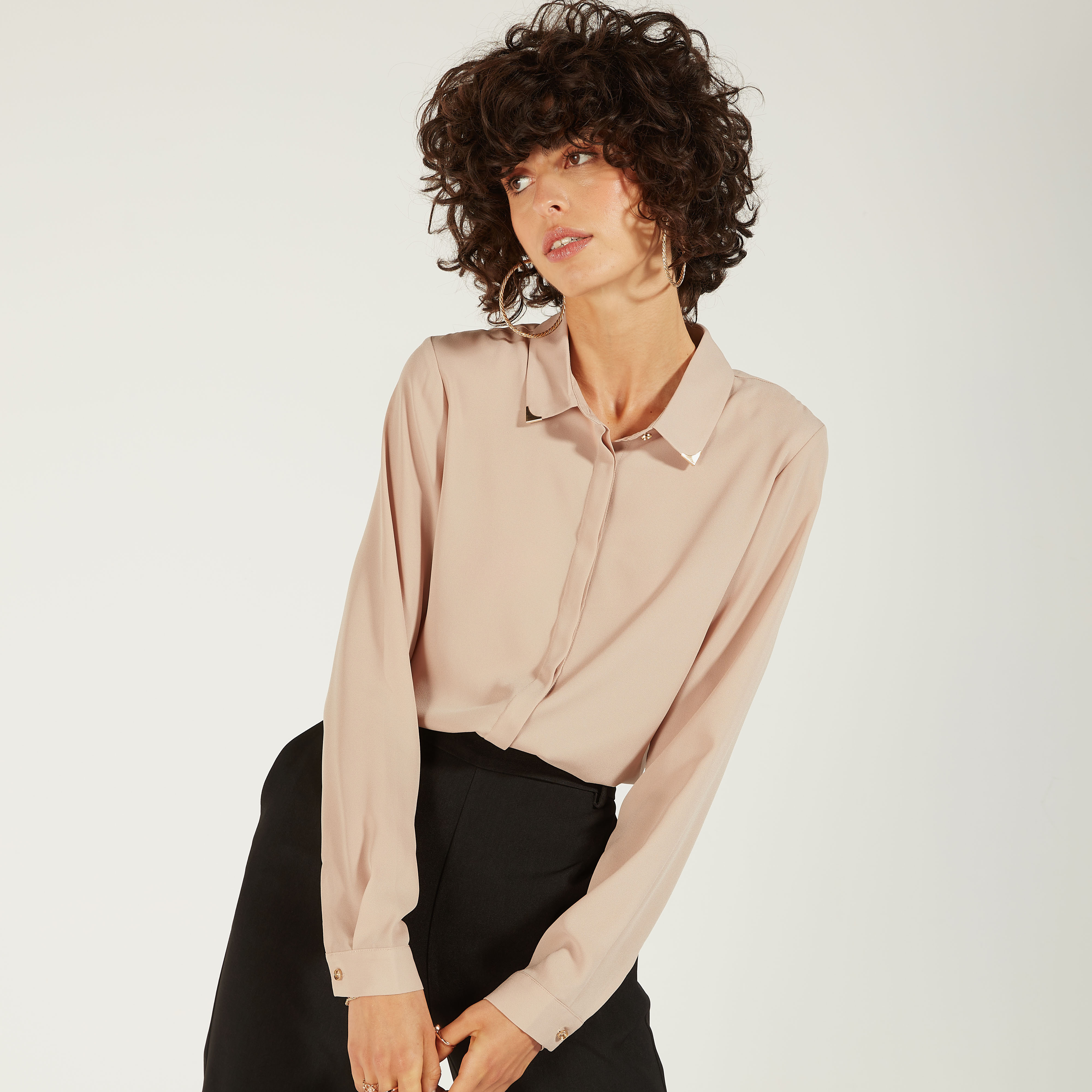 Solid High Low Shirt with Long Sleeves and Button Closure-women-clothing-shirtsandblouses-shirts-image-15