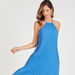 Textured Sleeveless Maxi A-line Dress with Halter Neck and Tie-Ups-Dresses-thumbnailMobile-4