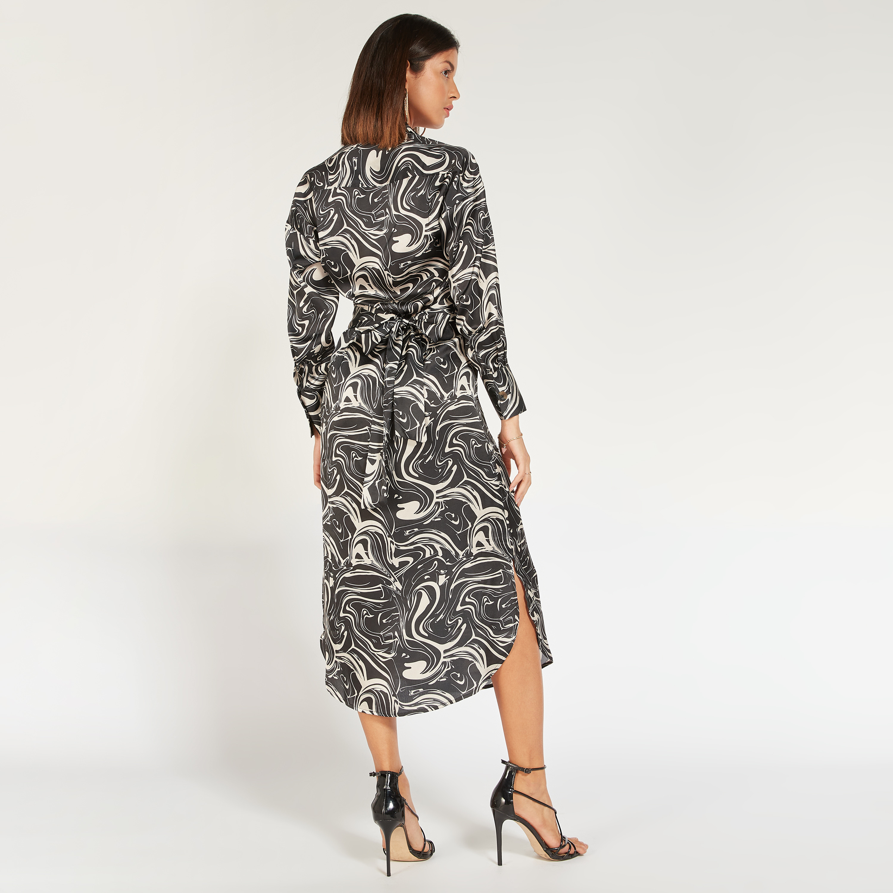 Printed Midi Shirt Dress with Long Sleeves and Slit Detail-women-clothing-dresses-image-4