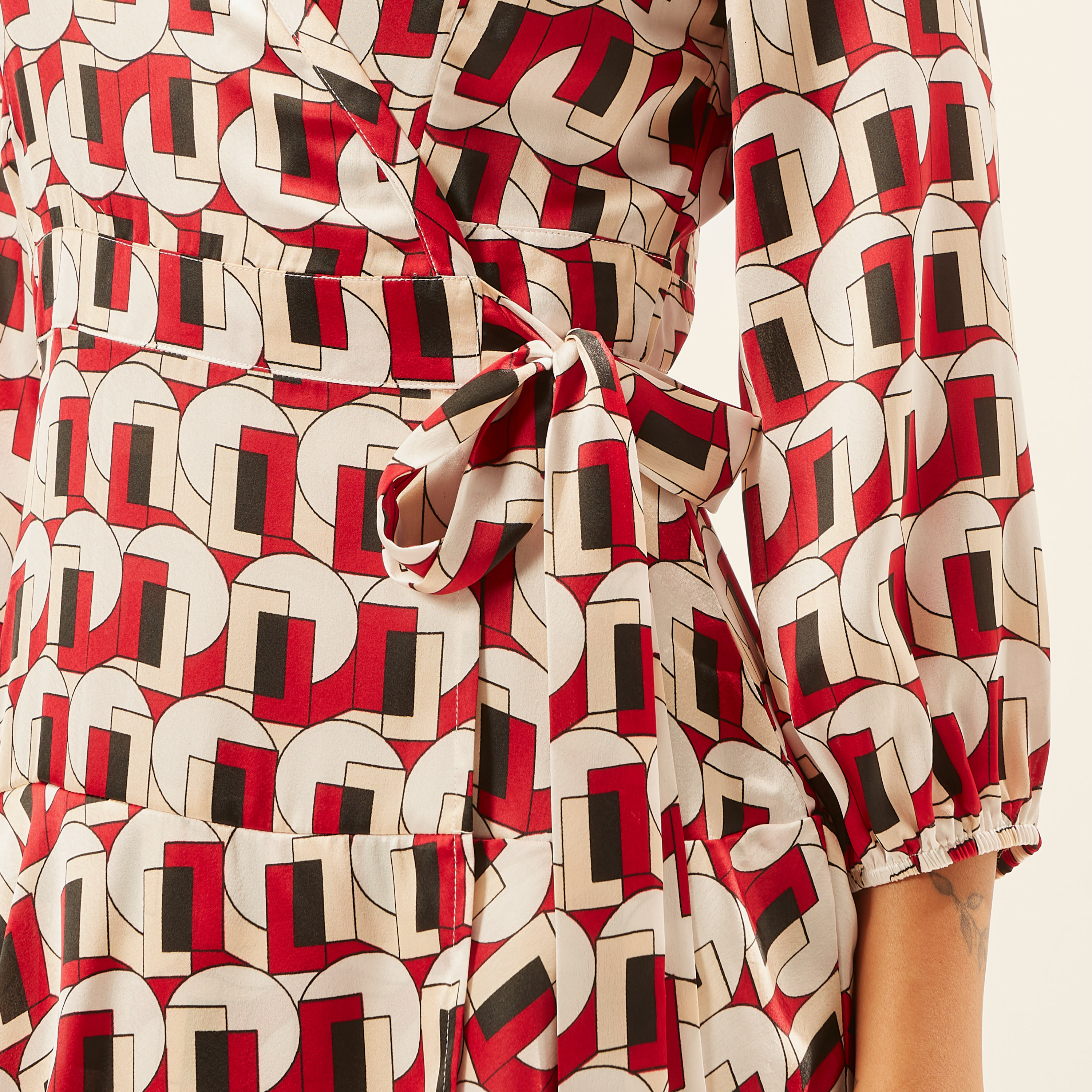 All Over Print Wrap Dress with V-neck and 3/4 Sleeves-women-clothing-dresses-image-4