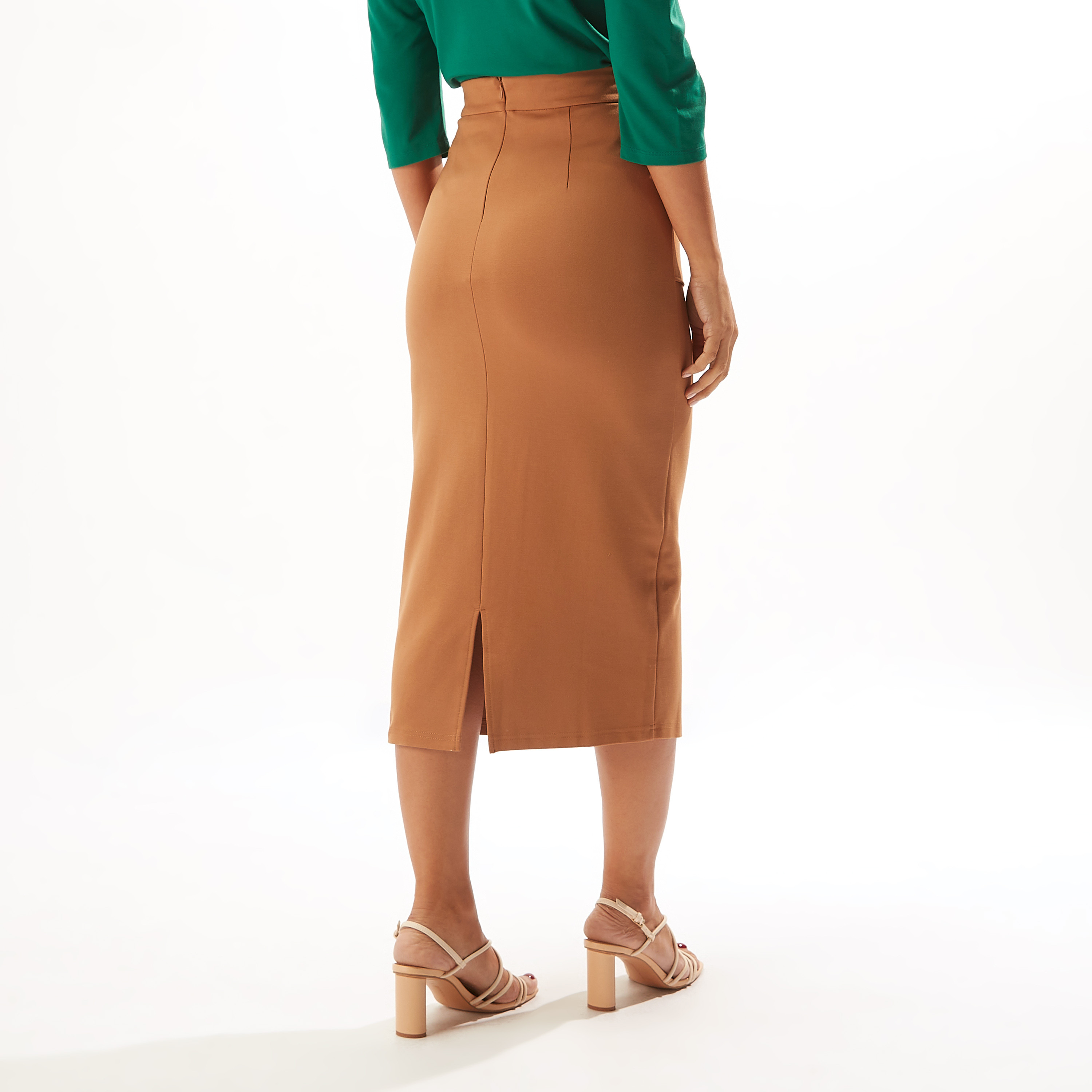 Buy Solid Midi Pencil Skirt with Slit and Pocket Splash UAE