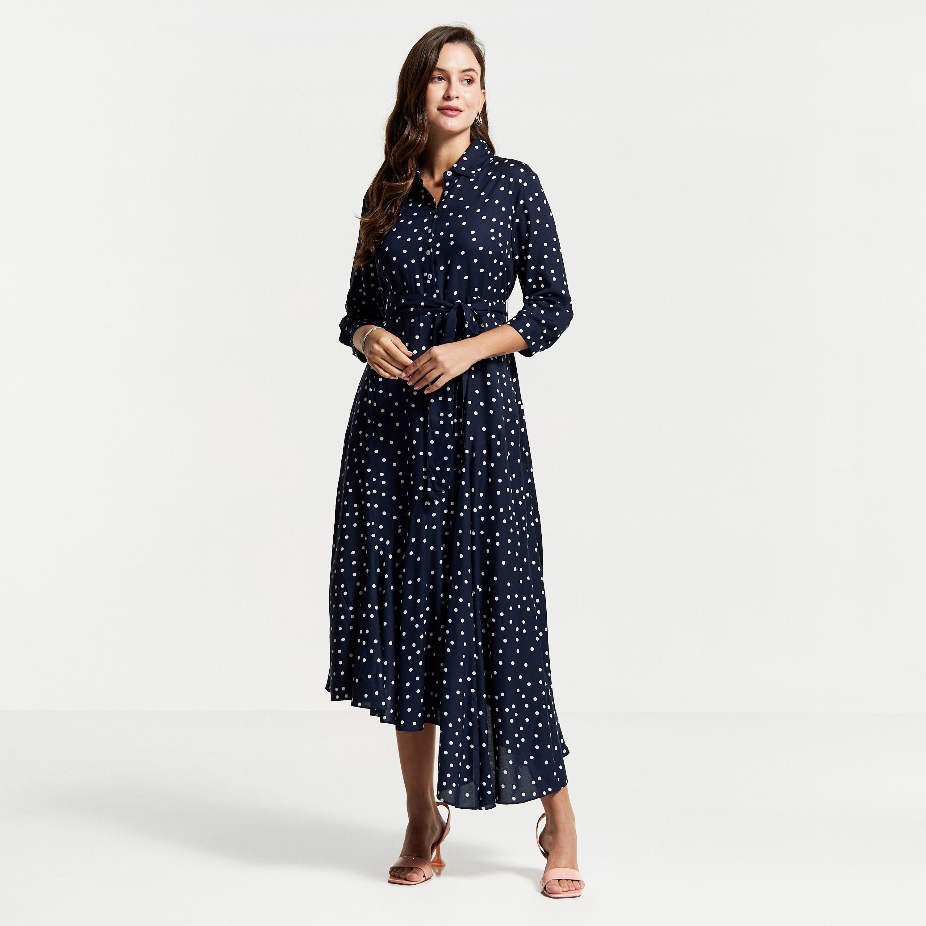 Polka dot outlet midi shirt dress