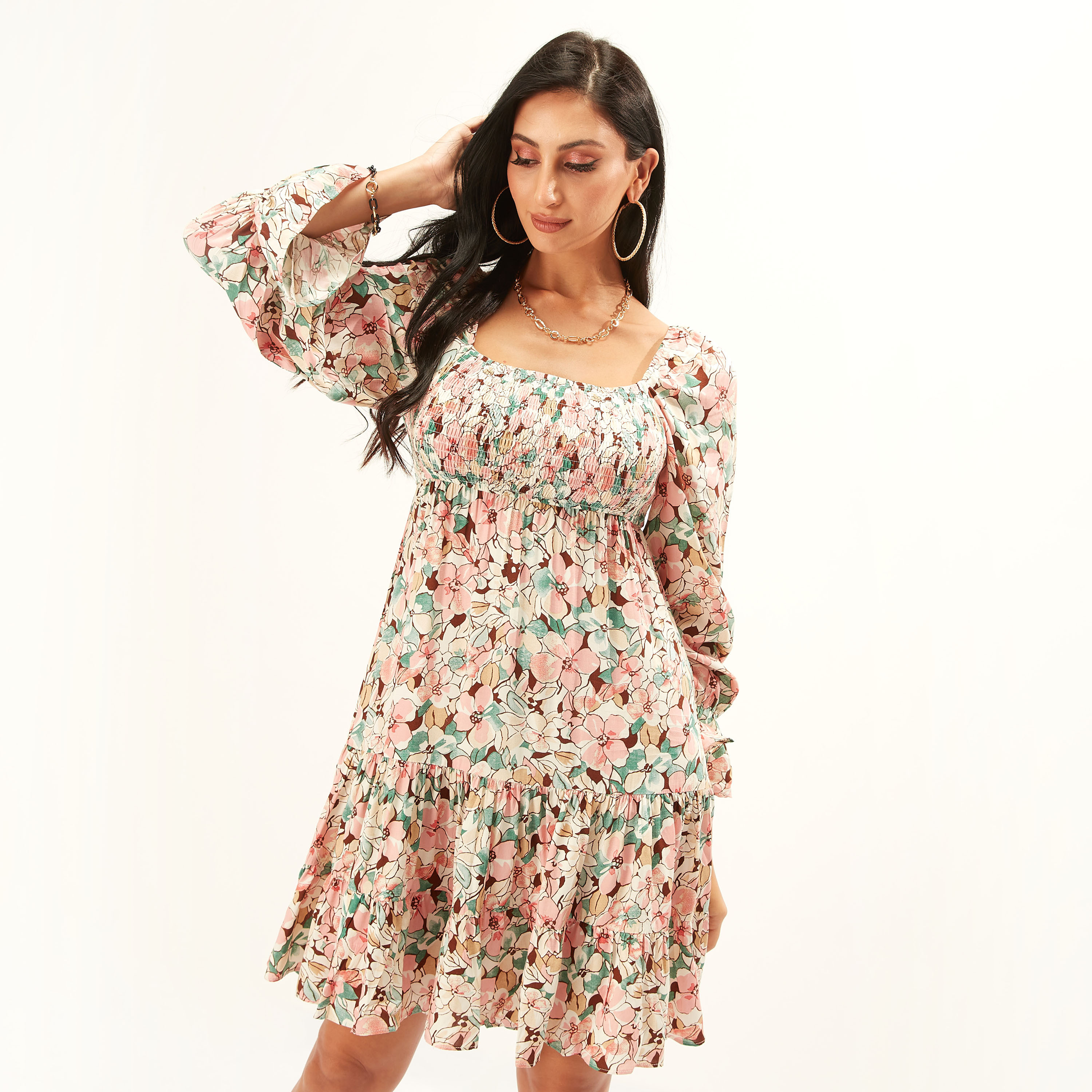 Missguided milkmaid dress with lace up detail in outlet floral print