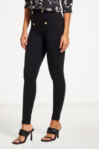Solid Full Length Treggings with Button Detail