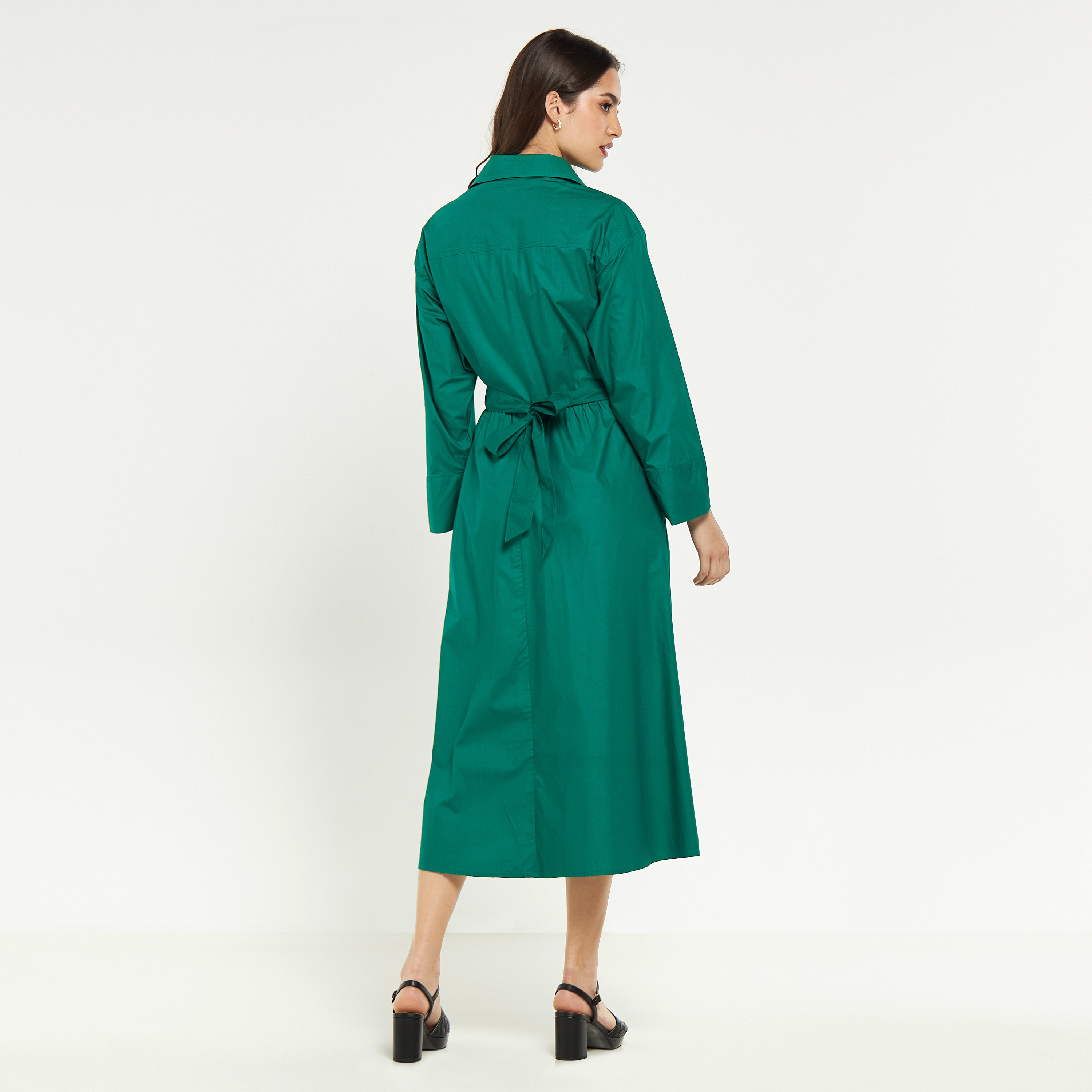 Solid Midi Shirt Dress with Belt and Long Sleeves-women-clothing-dresses-image-7