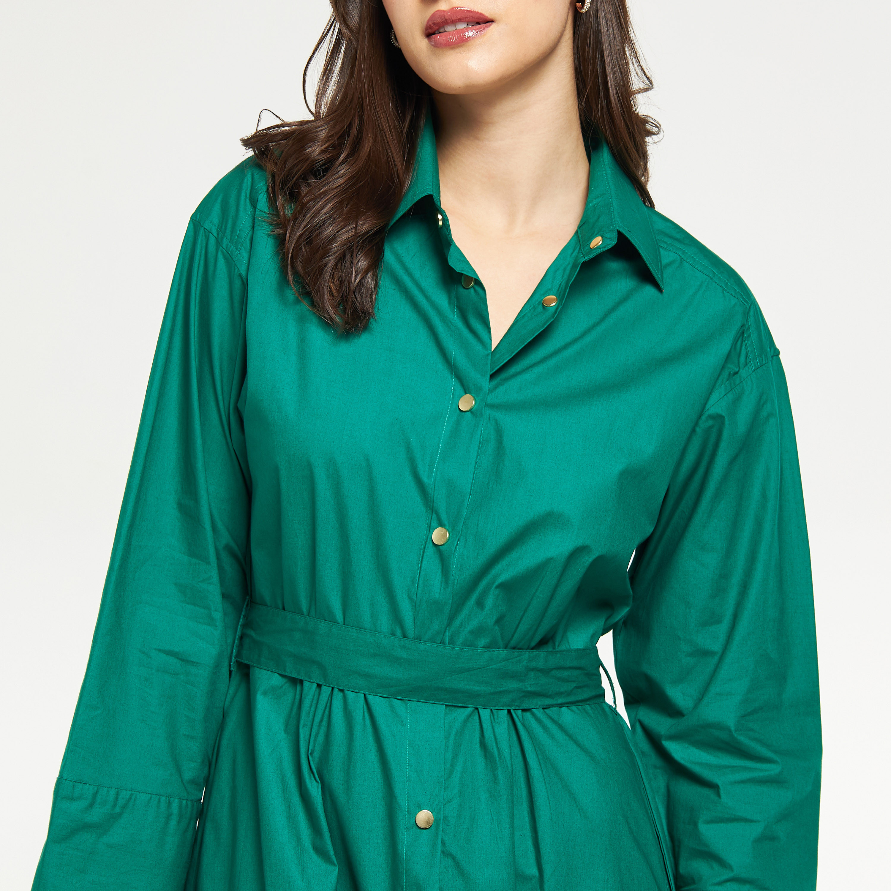 Solid Midi Shirt Dress with Belt and Long Sleeves-women-clothing-dresses-image-8
