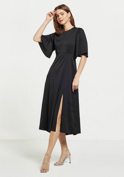 Buy Women's Solid Satin Midi Dress with Slit Detail Online ...