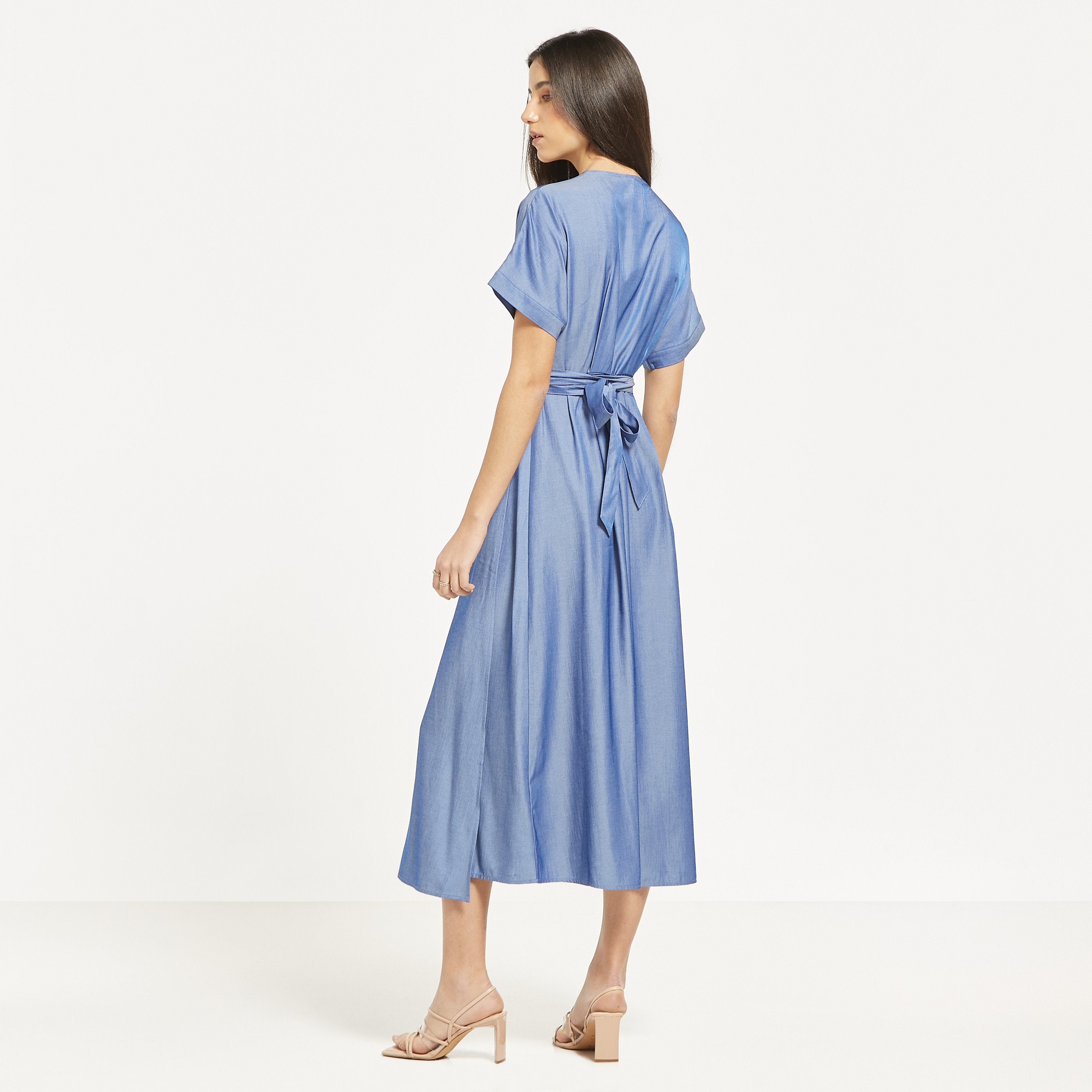 Pale blue outlet wrap dress