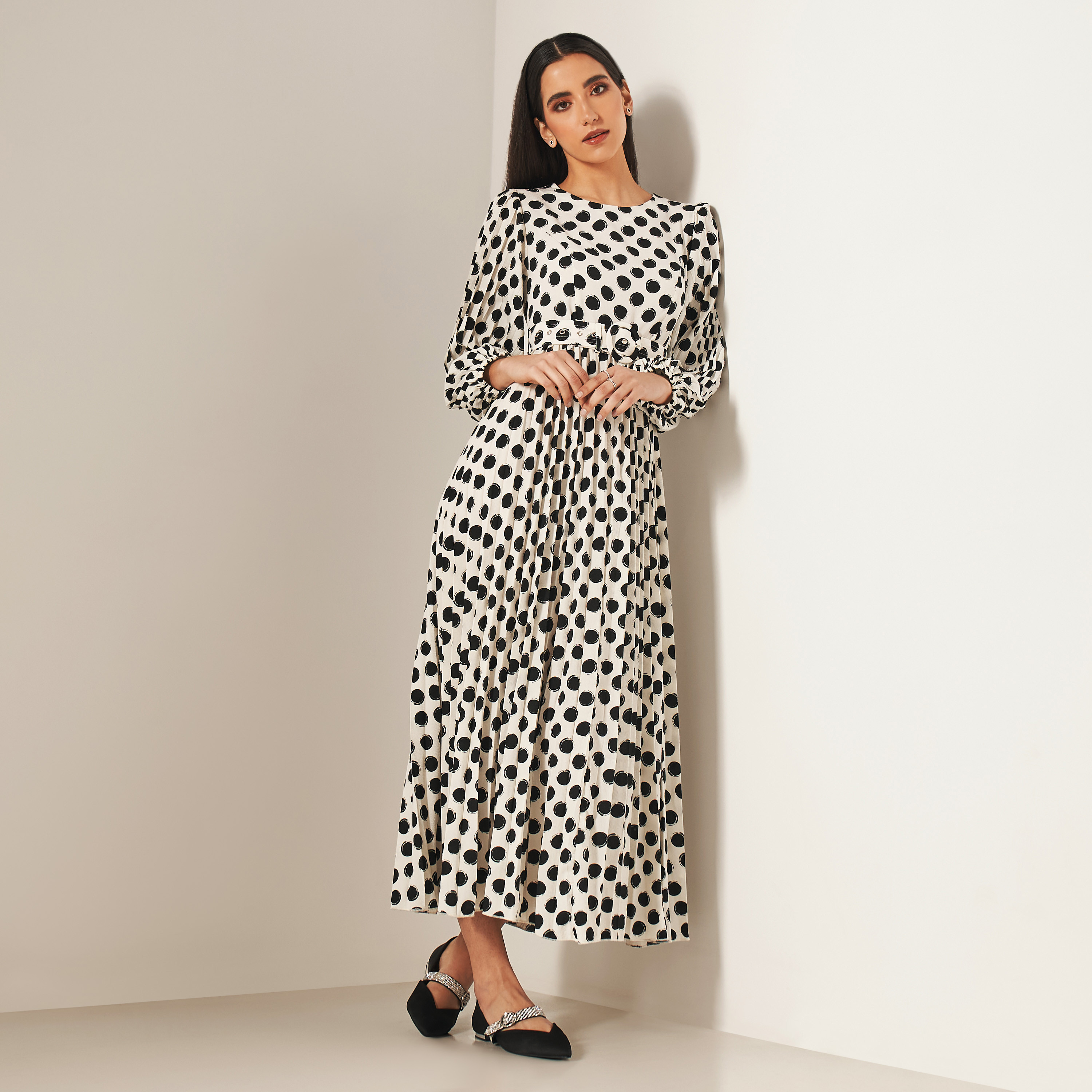 Polka dot outlet belted dress