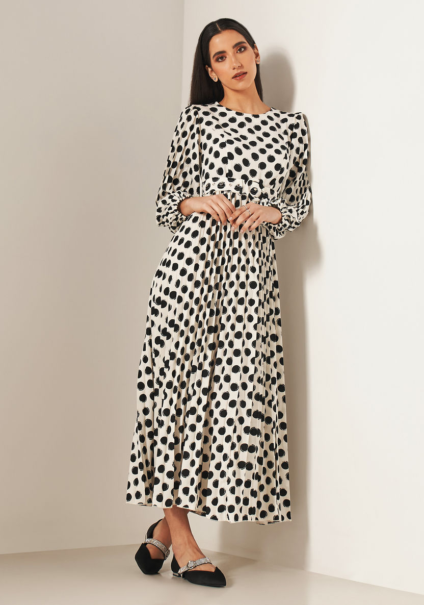 Buy All-Over Polka Dot Print Maxi A-line Dress with Belt | Splash UAE