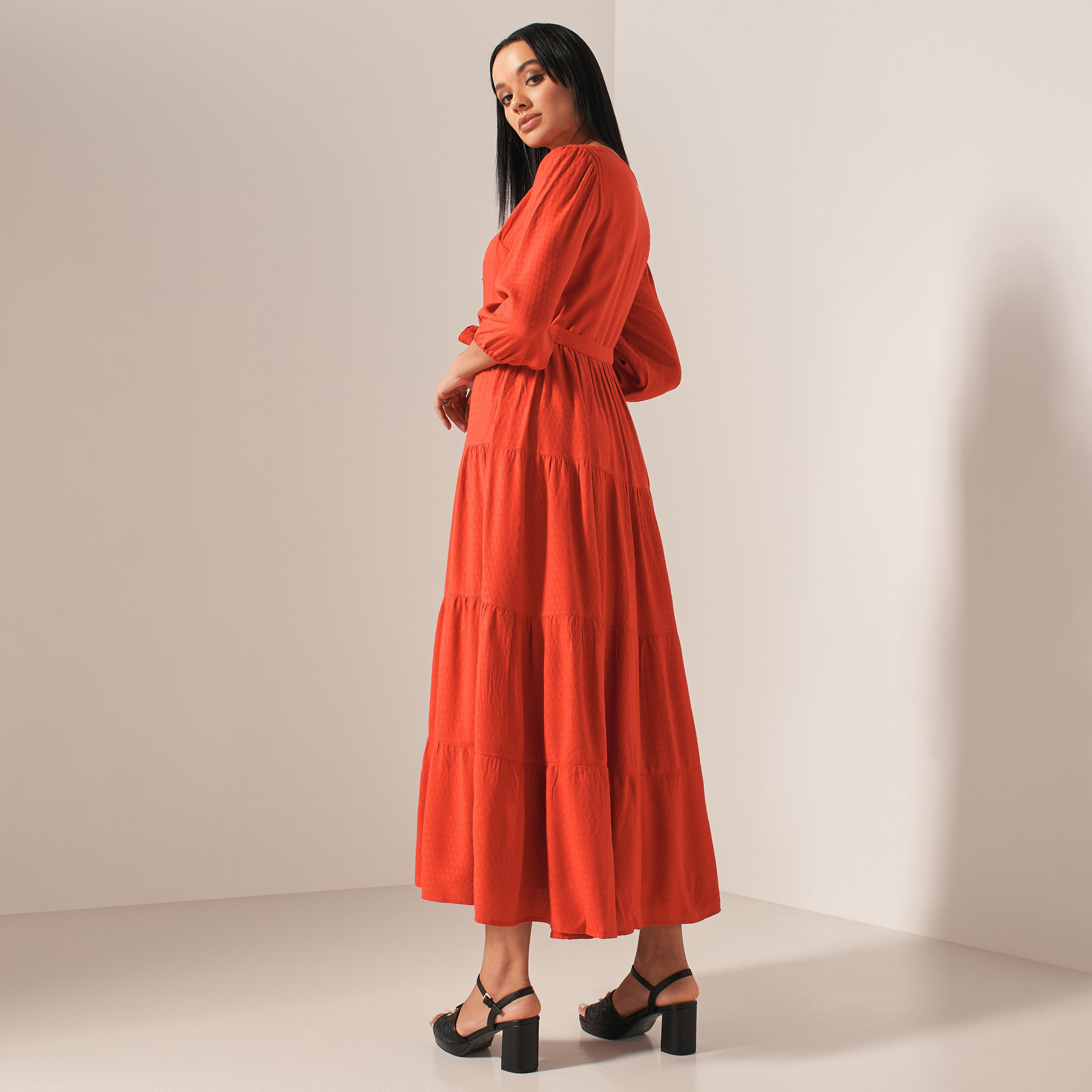 Orange long sleeve outlet maxi dress