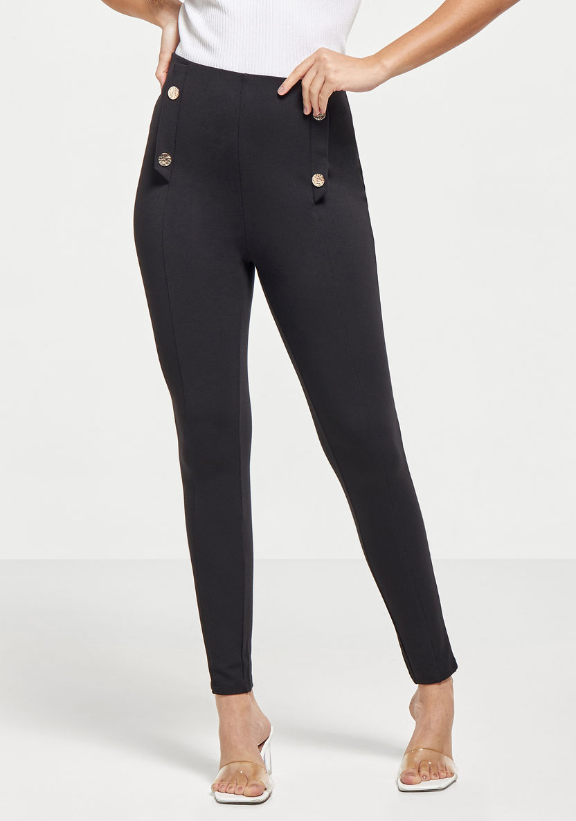 Buy Solid Ponte Pants with Button Accents