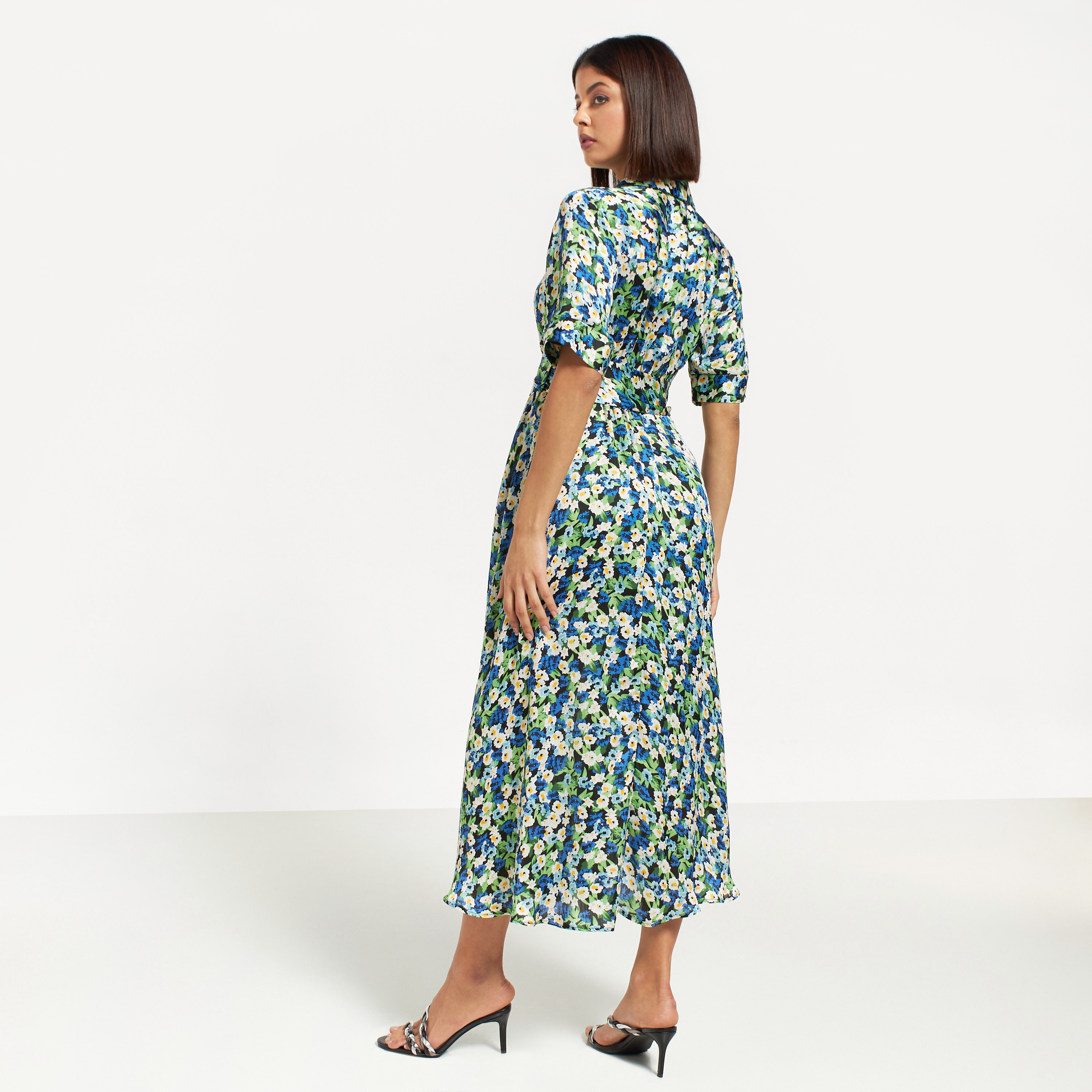Buy All-Over Floral Print Maxi Shirt Dress with Tie-Up Belt 