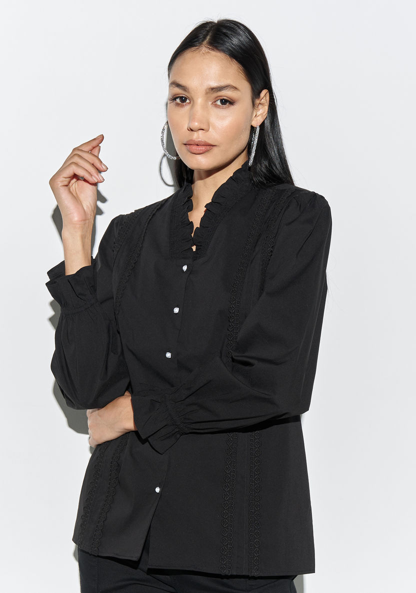 Buy Lace Detail Shirt with Ruffles and Bell Sleeves | Splash UAE
